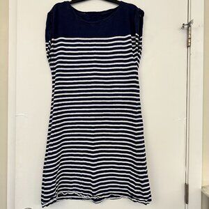 C Wonder Nautical Dress Navy White Rolled Sleeve Preppy Cotton Summer Size S